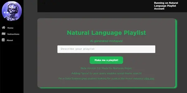 Screenshot of Natural Language Playlist
