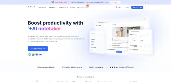 Screenshot of Notta AI