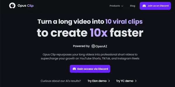 Screenshot of Opus Clip