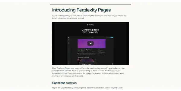 Screenshot of Pages by Perplexity