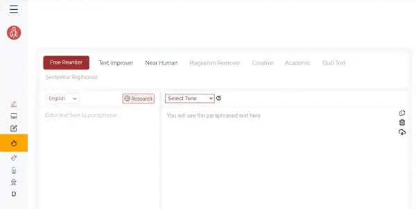 Screenshot of Paraphrasing Tool