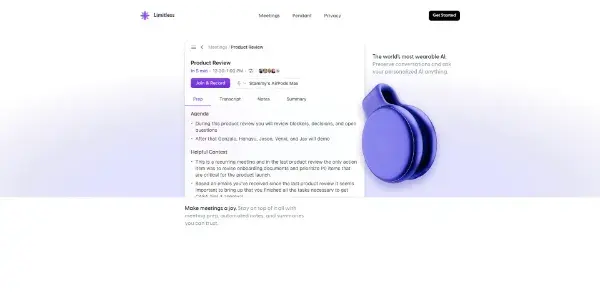 Screenshot of Pendant by Limitless AI