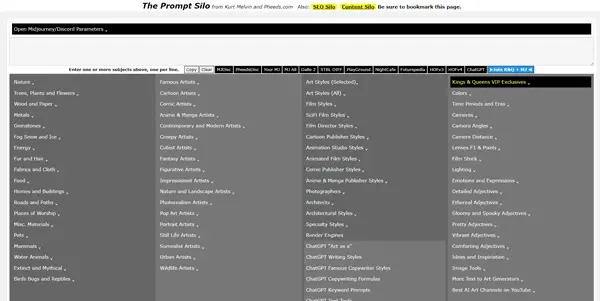 Screenshot of Pheeds Prompt Silo
