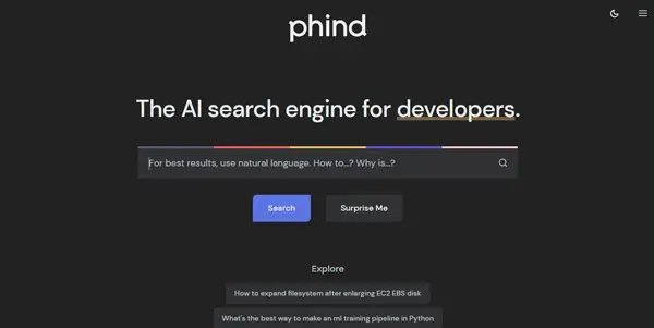 Screenshot of Phind