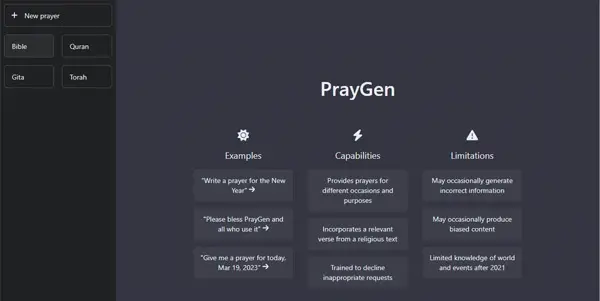 Screenshot of PrayGen
