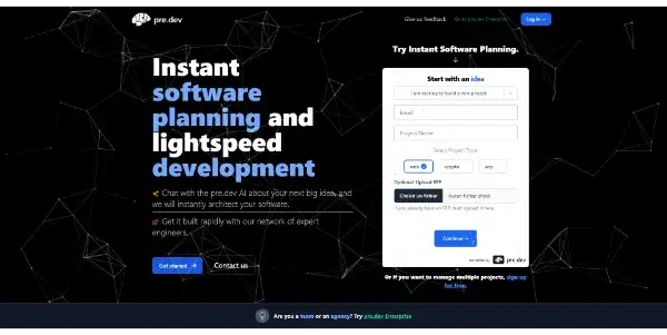 Screenshot of Pre.dev