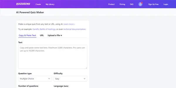 Screenshot of Quizgecko
