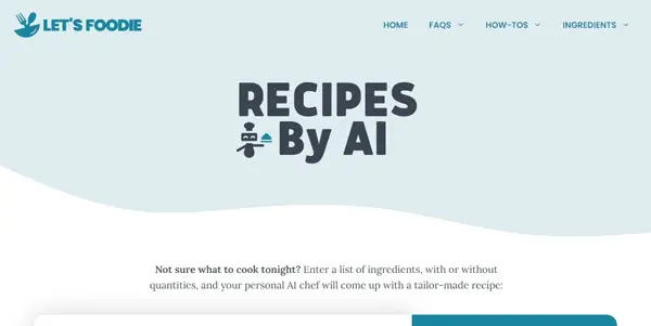 Screenshot of Recipes By AI