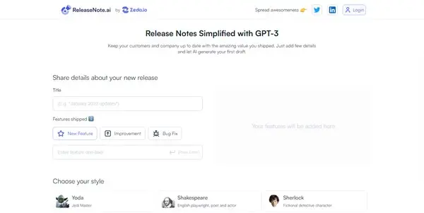 Screenshot of ReleaseNote AI