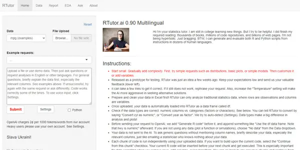 Screenshot of RTutor