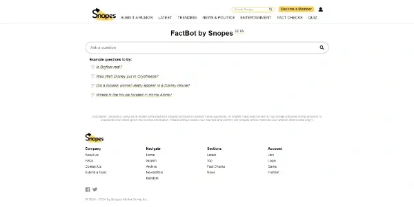 Screenshot of Snopes Factbot