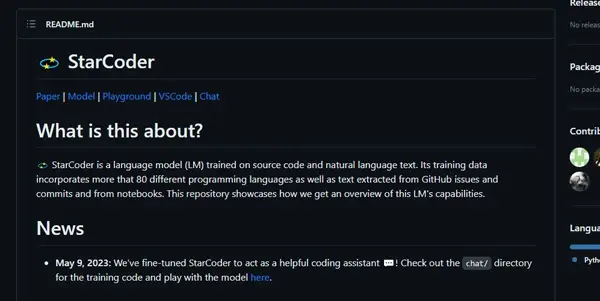 Screenshot of StarCoder