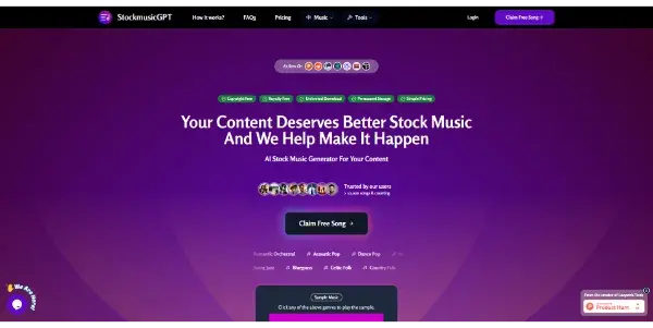 Screenshot of StockmusicGPT
