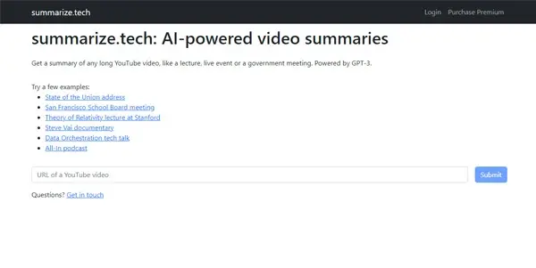 Screenshot of Summarize Tech
