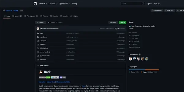 Screenshot of Suno AI Bark