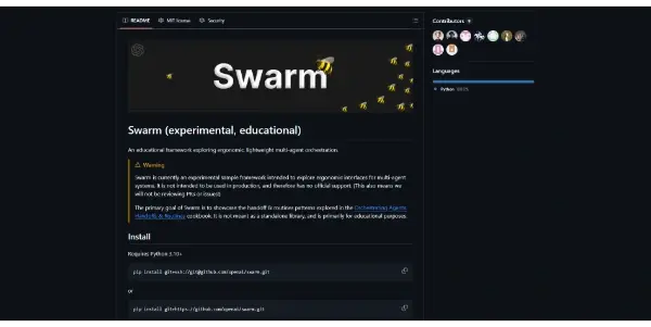 Screenshot of Swarm by OpenAI