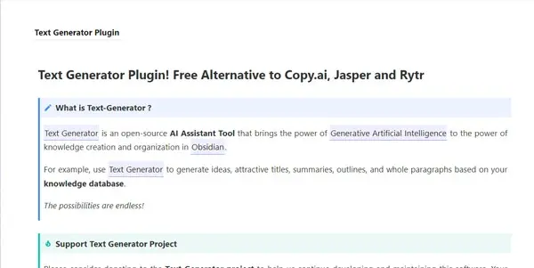 Screenshot of Text Generator Plugin