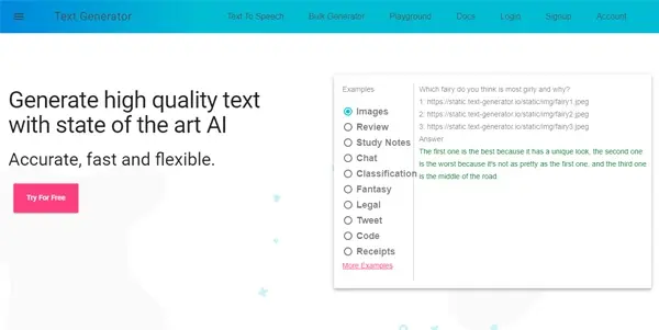 Screenshot of Text Generator