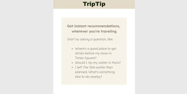 Screenshot of TripTip AI