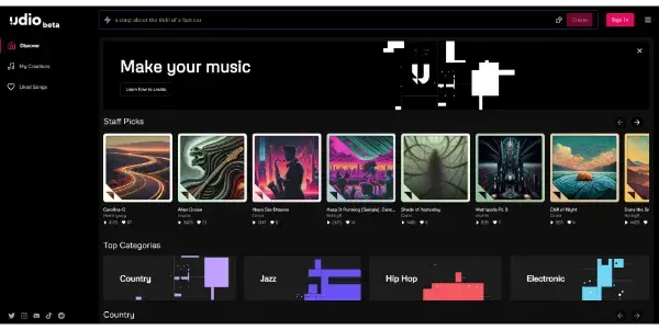 Screenshot of Udio
