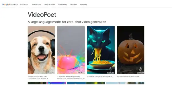 Screenshot of VideoPoet by Google