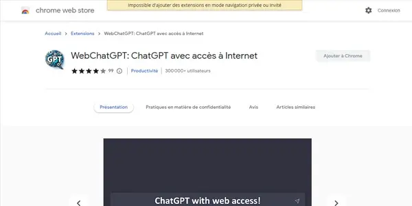 Screenshot of WebChatGPT