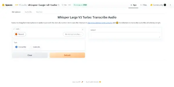 Screenshot of Whisper Large V3 Turbo