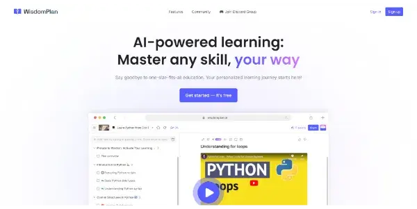 Screenshot of WisdomPlan