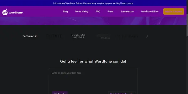 Screenshot of WordTune