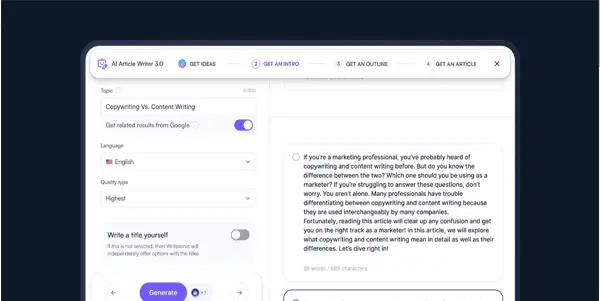 Screenshot of WriteSonic