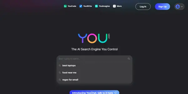 Screenshot of You.com